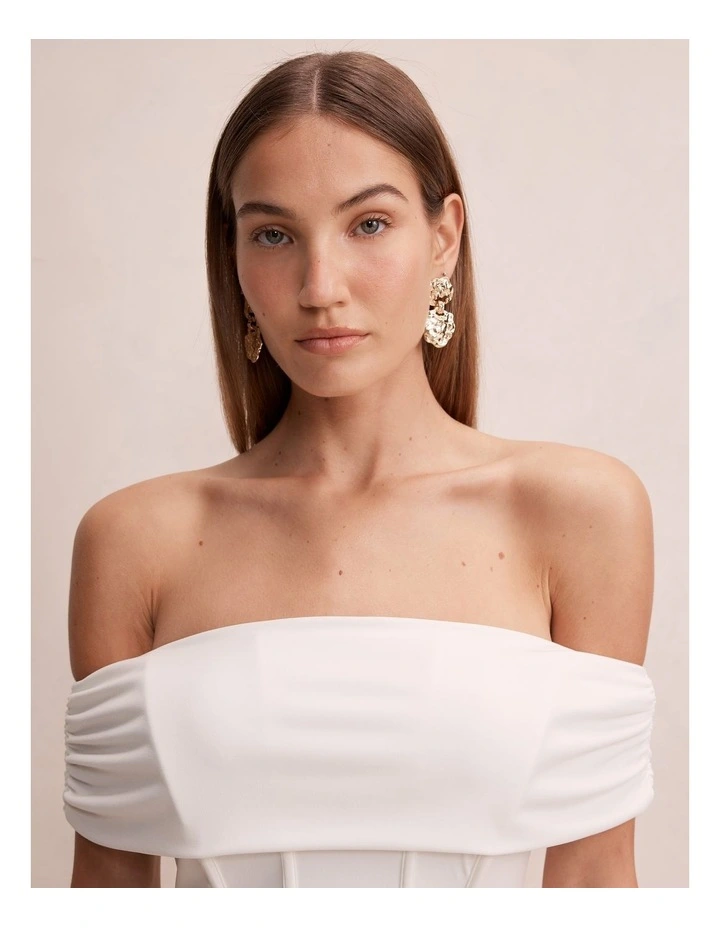 Ania Ruched Bardot Maxi Dress in White image 4