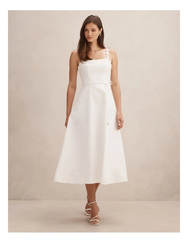Rosie Flower Applique Midi Dress in White image 1