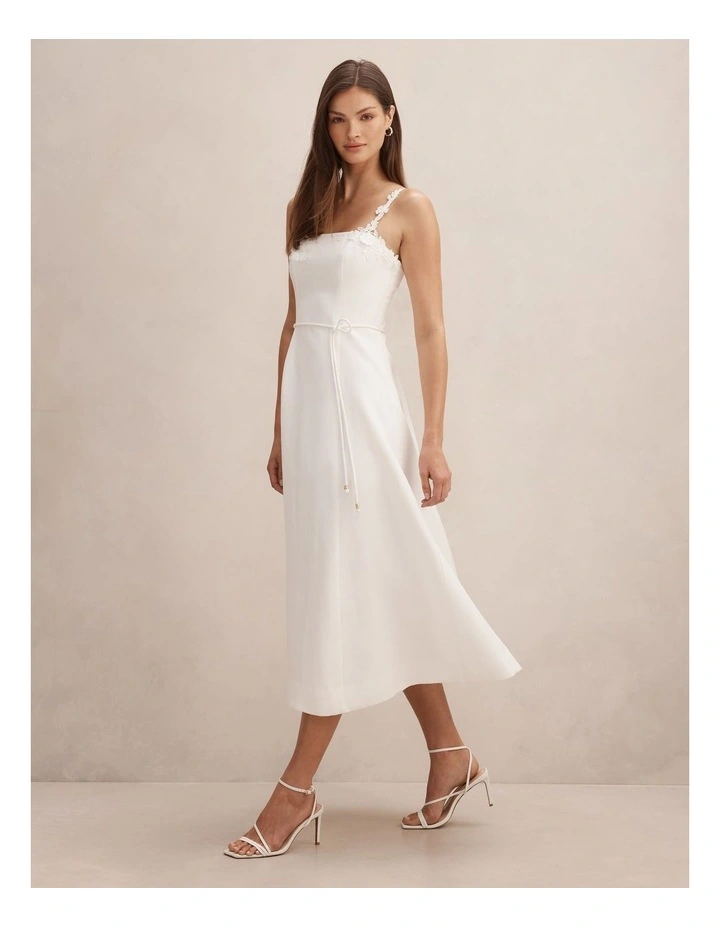 Rosie Flower Applique Midi Dress in White image 3
