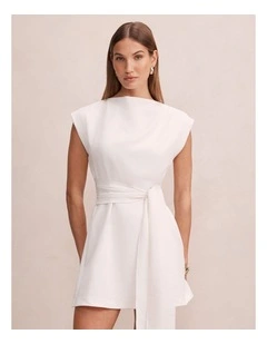 Peony Tie Front Mini Dress in White