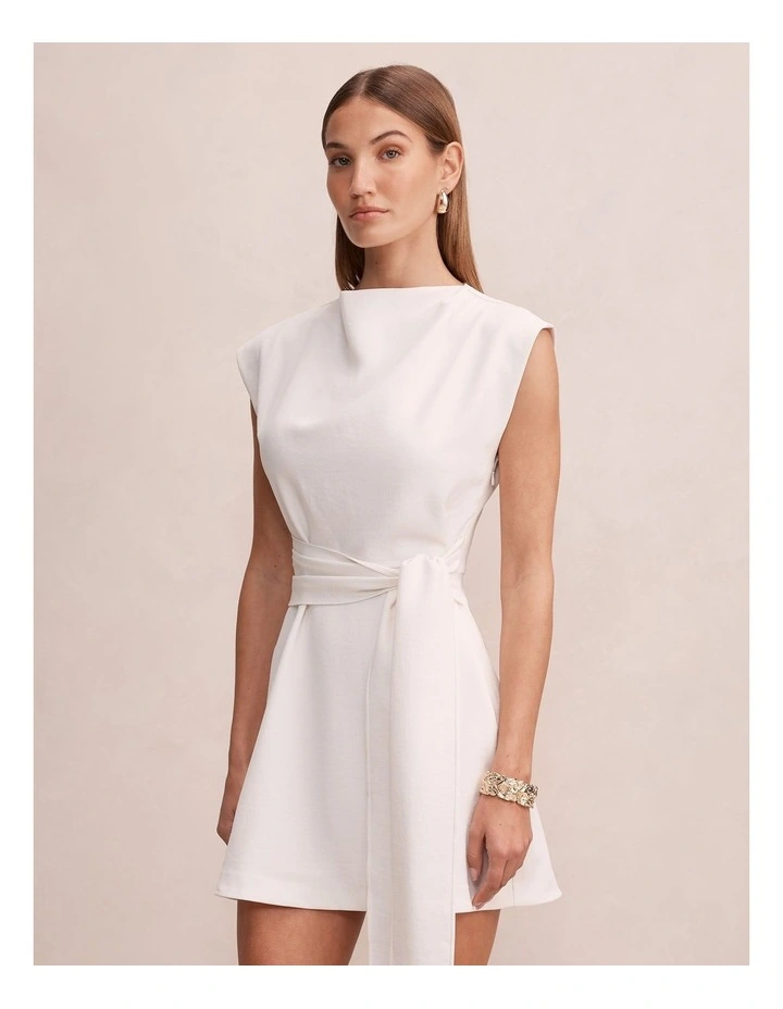 Peony Tie Front Mini Dress in White image 3