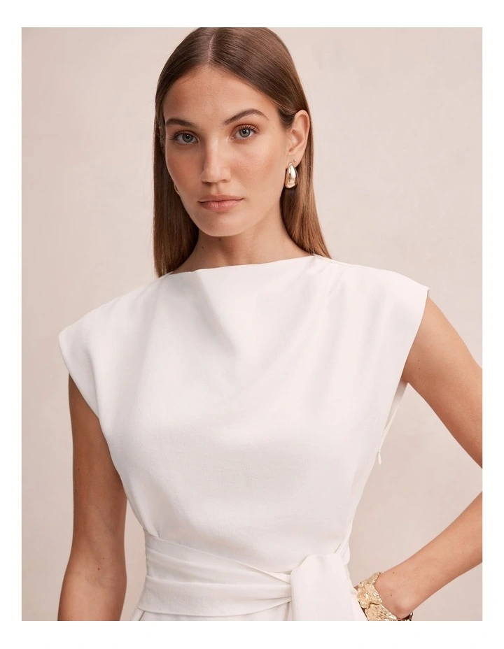 Peony Tie Front Mini Dress in White image 4