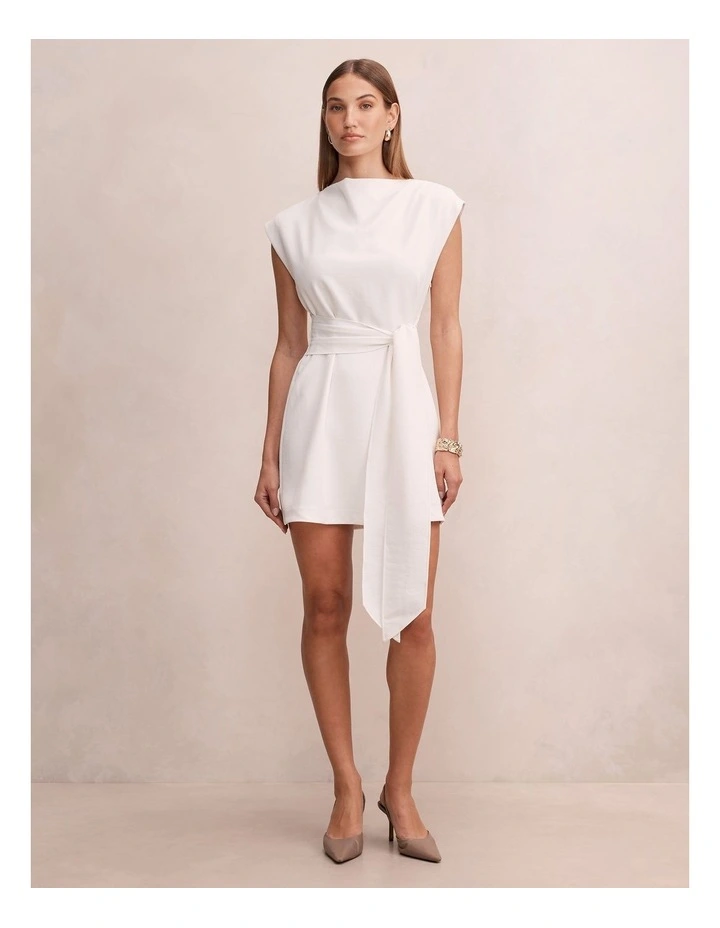 Peony Tie Front Mini Dress in White image 5