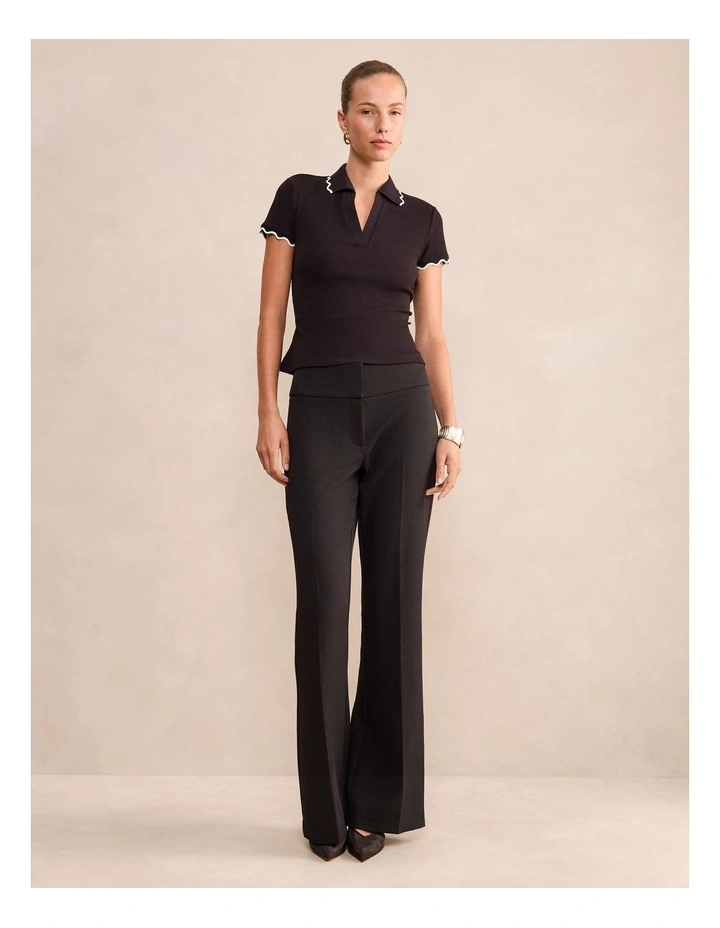 Sarah Scallop Trim Polo Top in Black image 5