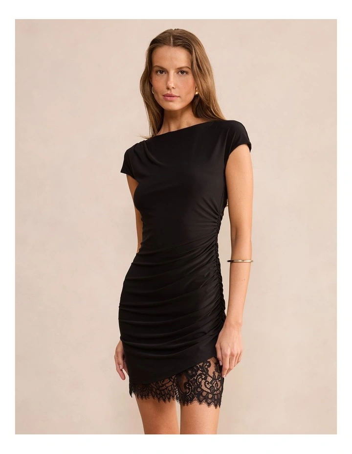 Eloise Short Sleeves Lace Mini Dress in Black image 1