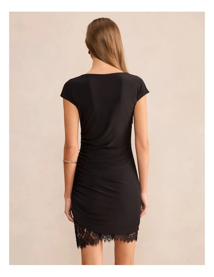 Eloise Short Sleeves Lace Mini Dress in Black image 2
