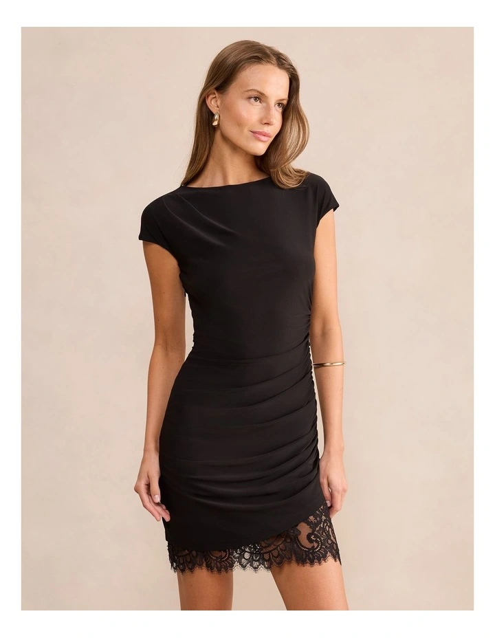 Eloise Short Sleeves Lace Mini Dress in Black image 3