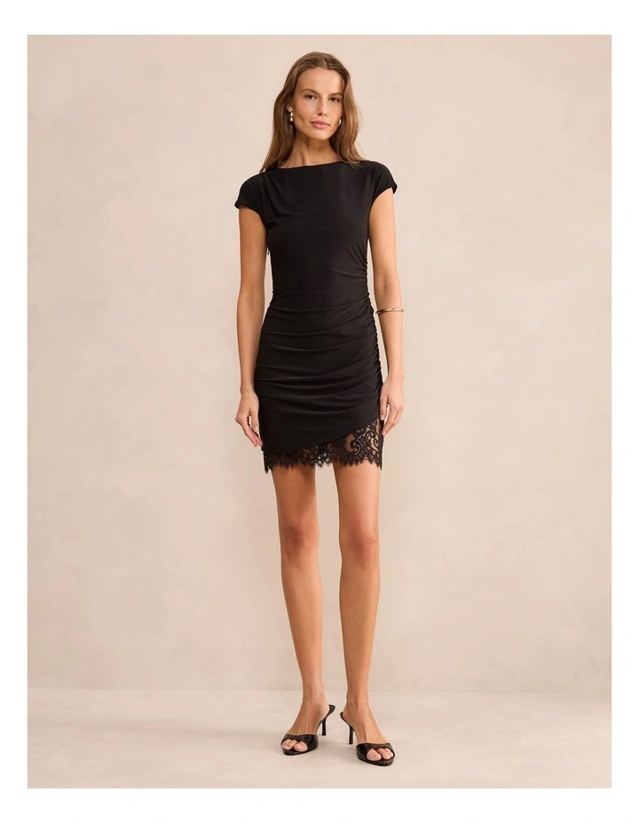 Eloise Short Sleeves Lace Mini Dress in Black image 5