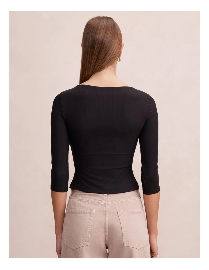 Julia Rib 3/4 Sleeves Cardigan in Black image 2