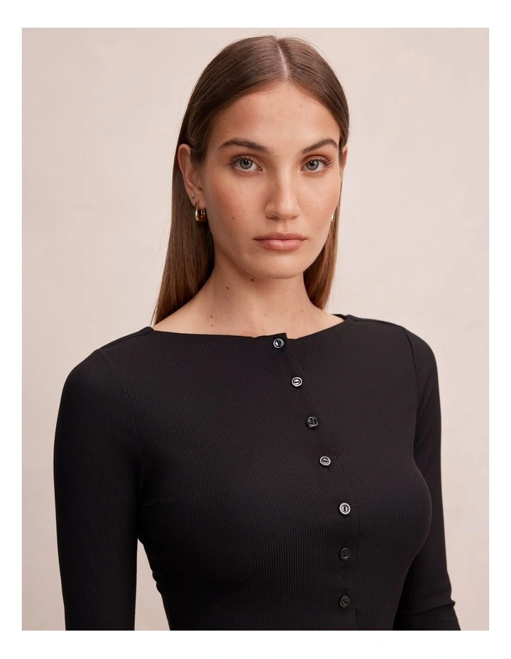 Julia Rib 3/4 Sleeves Cardigan in Black image 4