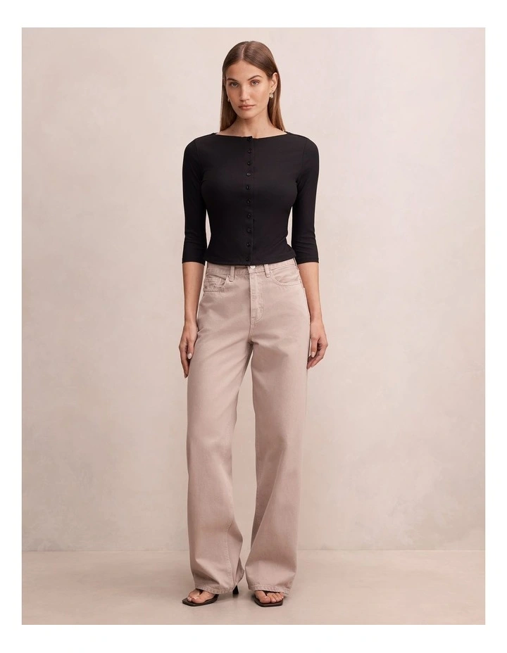Julia Rib 3/4 Sleeves Cardigan in Black image 5