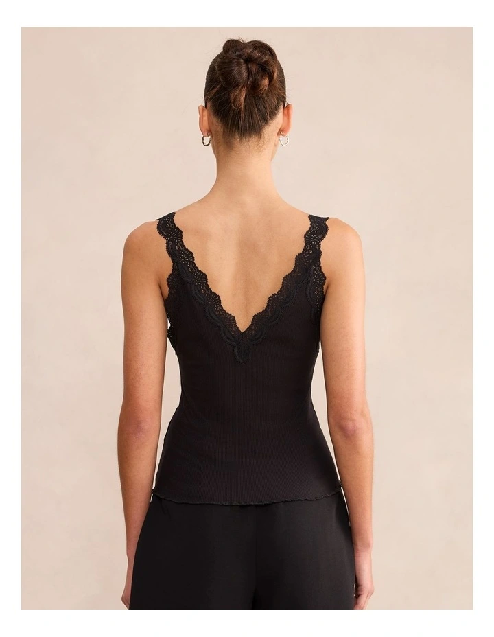 Goldie Lace Trim Cami in Black image 2