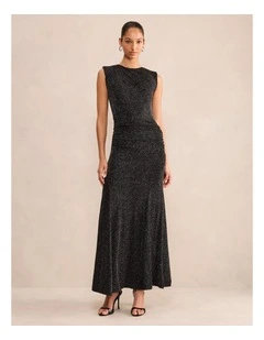 Ciara Gathered Glitter Maxi Dress in Black