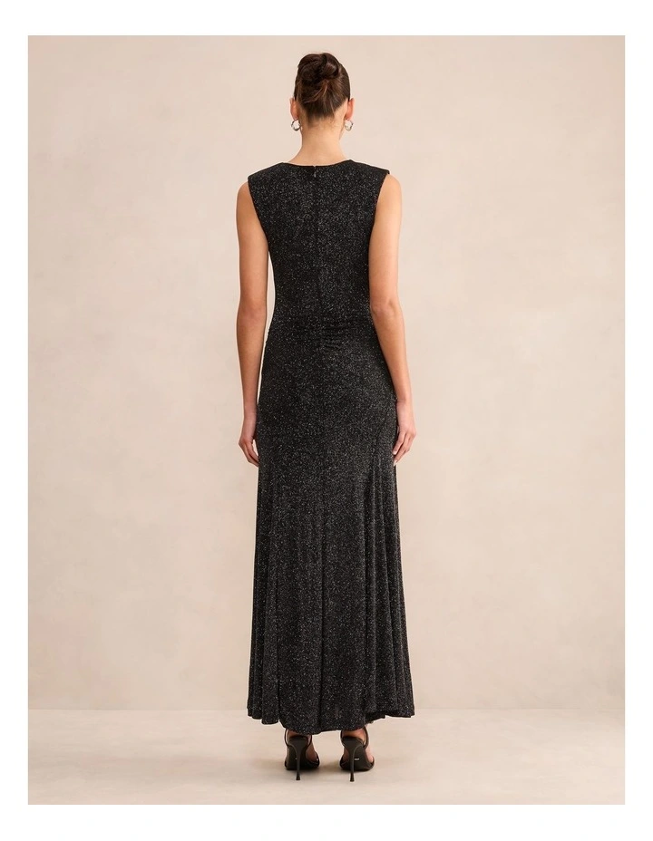 Ciara Gathered Glitter Maxi Dress in Black image 2