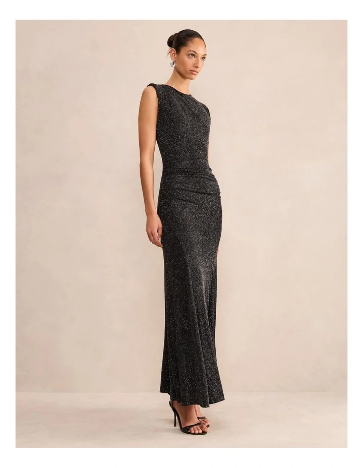Ciara Gathered Glitter Maxi Dress in Black image 3