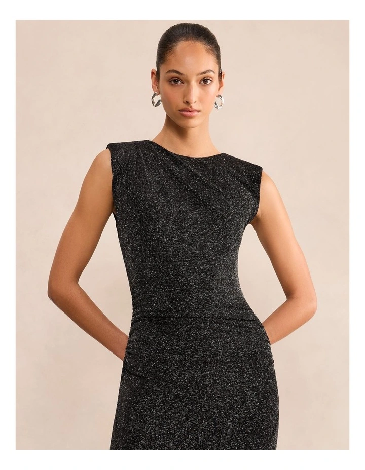 Ciara Gathered Glitter Maxi Dress in Black image 4