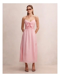 Isabella Tie Front Linen Midi Dress in Pink