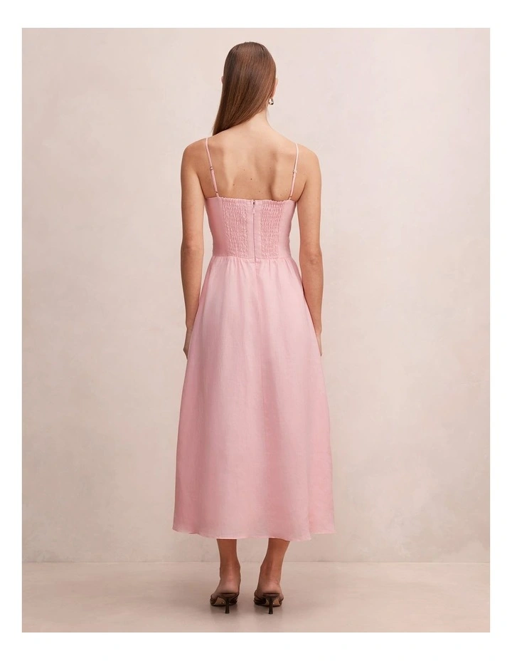 Isabella Tie Front Linen Midi Dress in Pink image 2