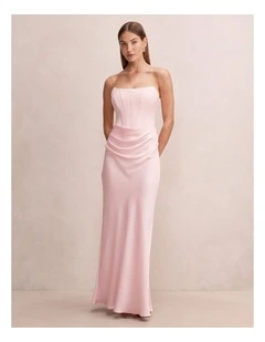 Isra Drape Strapless Maxi Dress In Pink