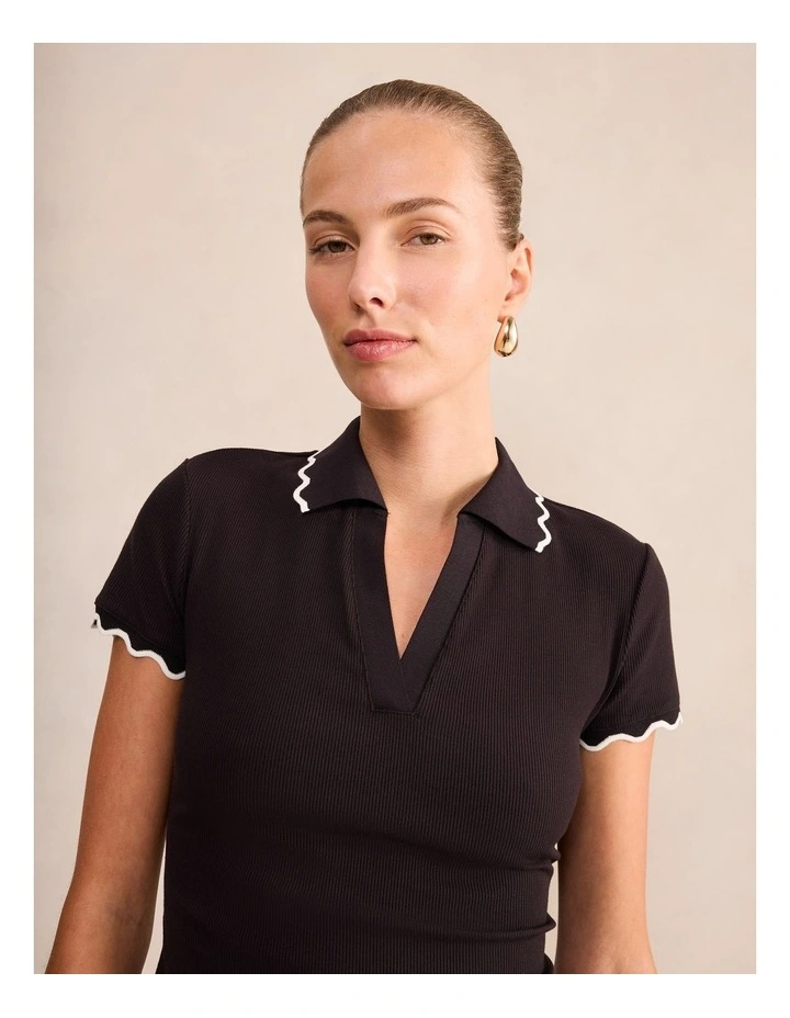 Sarah Scallop Trim Polo Top in Navy image 4