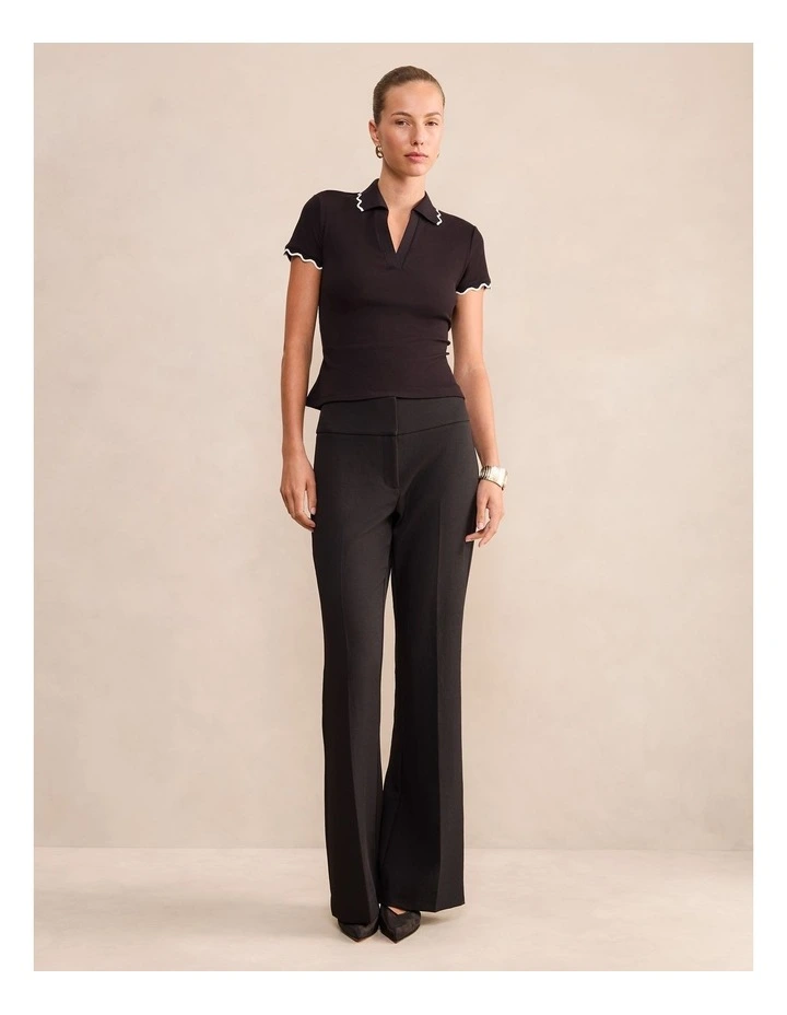 Sarah Scallop Trim Polo Top in Navy image 5