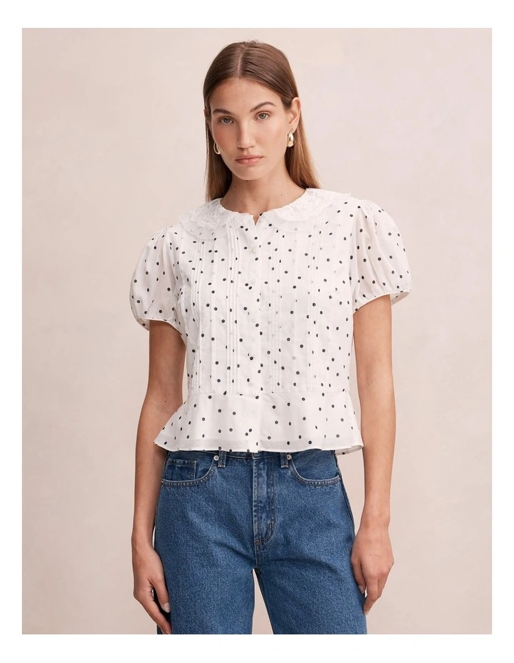 Cece Peplum Blouse in White image 1