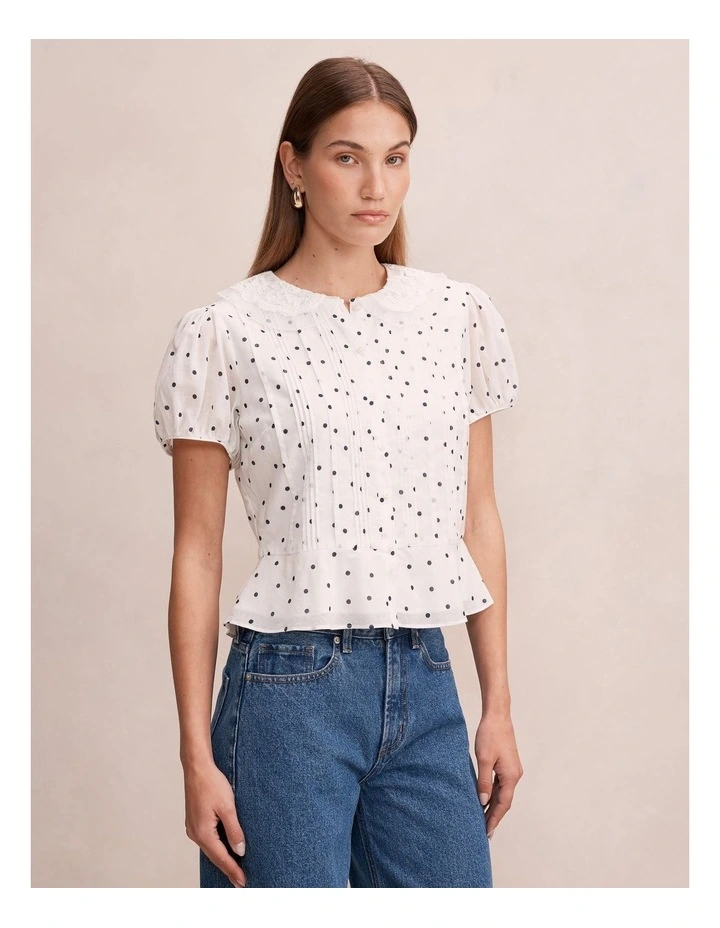 Cece Peplum Blouse in White image 3