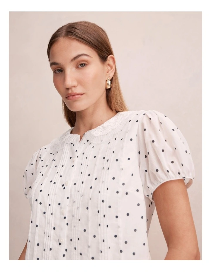 Cece Peplum Blouse in White image 4
