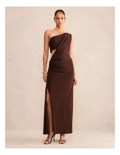 Kiana Draped Bandeau Maxi Dress in Brown