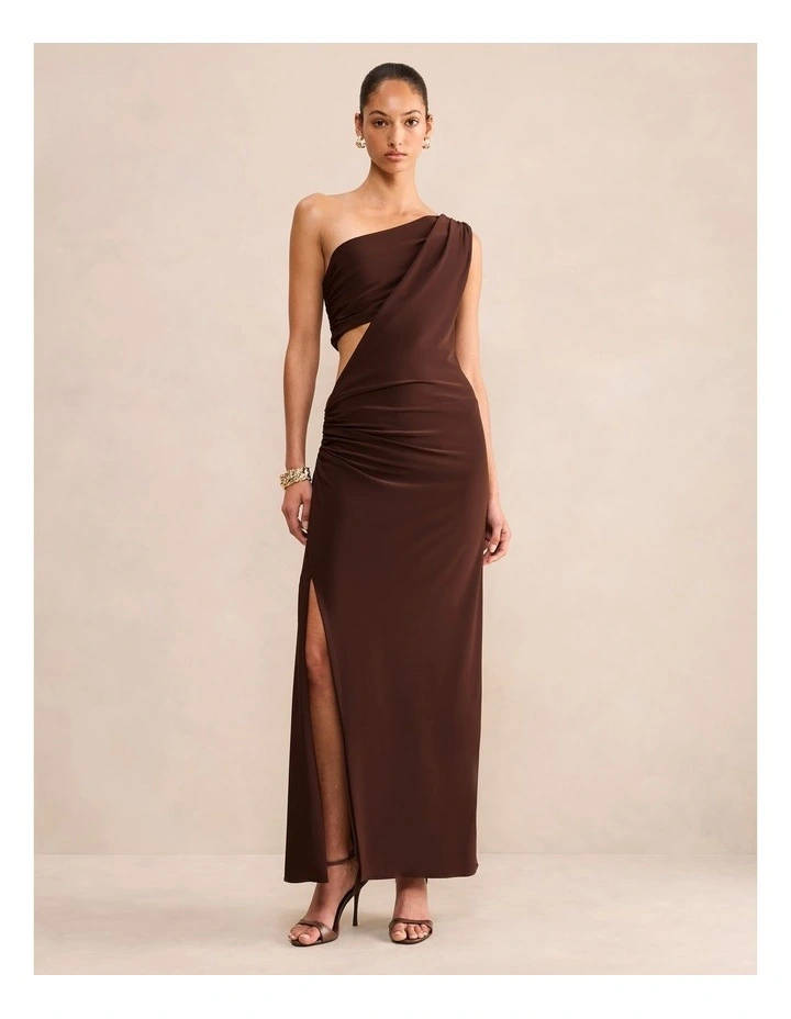 Kiana Draped Bandeau Maxi Dress in Brown image 1