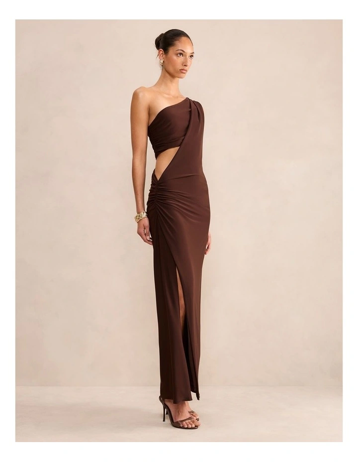 Kiana Draped Bandeau Maxi Dress in Brown image 3