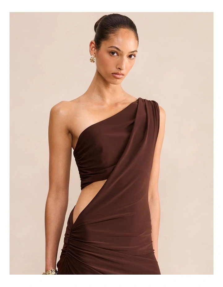 Kiana Draped Bandeau Maxi Dress in Brown image 4