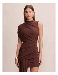 Rosalie Jersey Tie Mini Dress in Chocolate