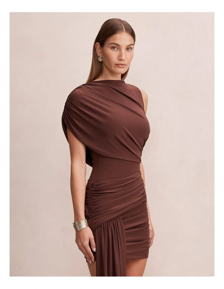 Rosalie Jersey Tie Mini Dress in Chocolate image 3