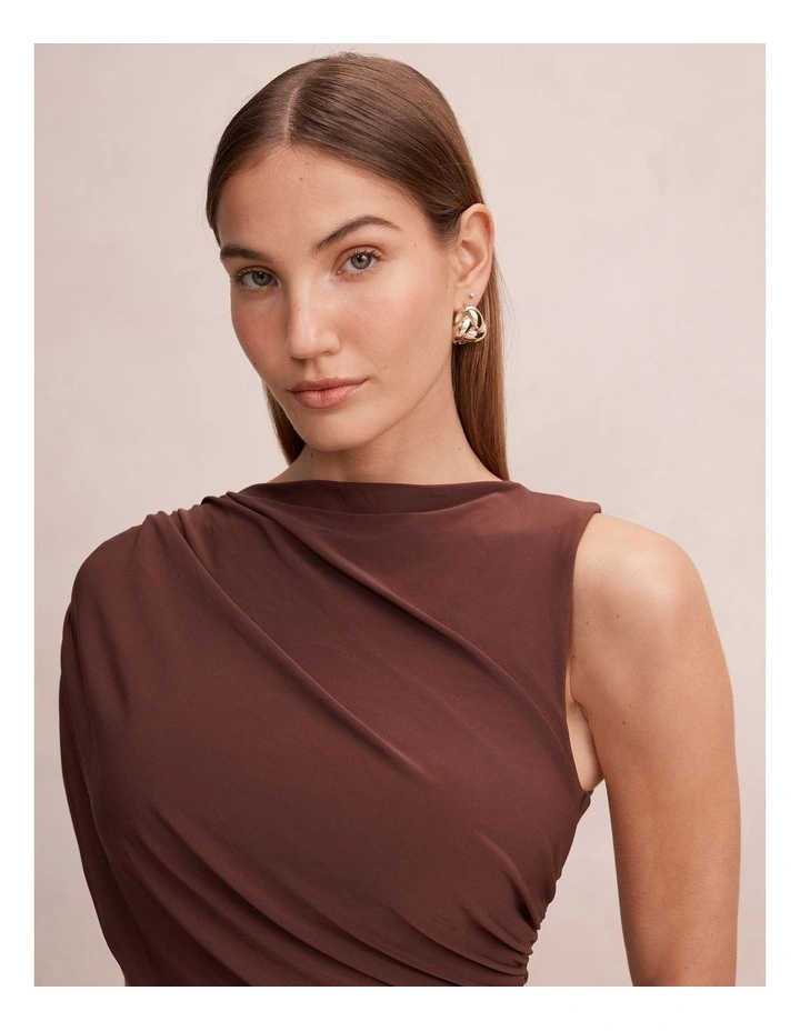 Rosalie Jersey Tie Mini Dress in Chocolate image 4