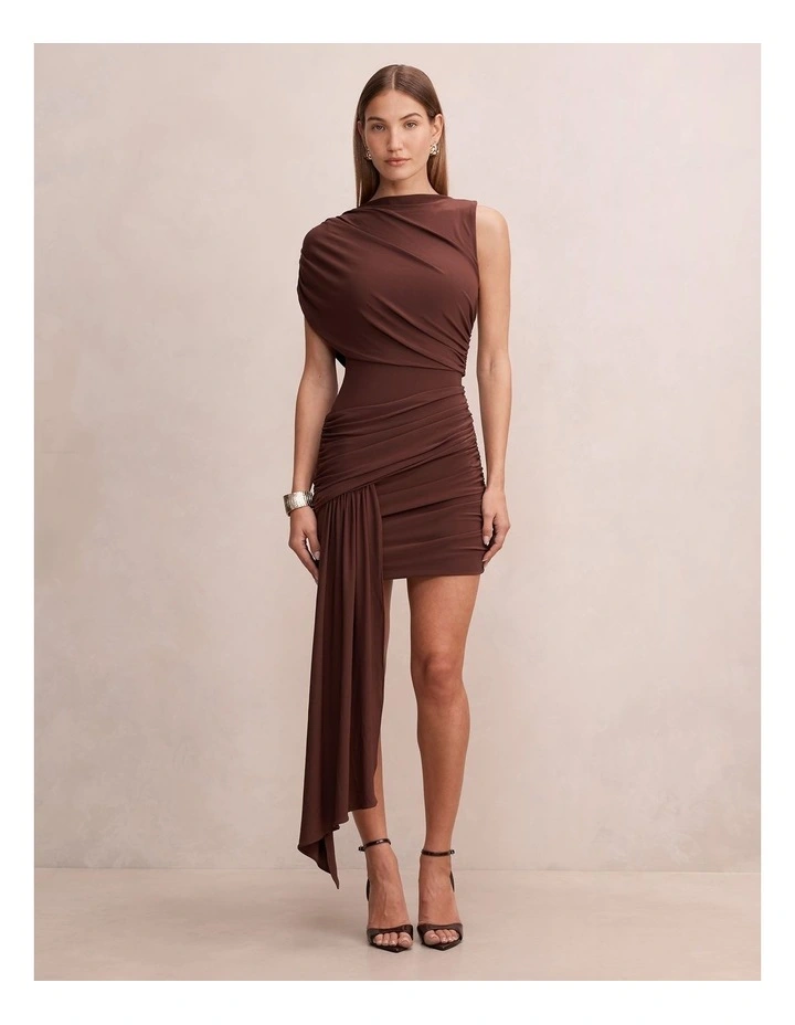 Rosalie Jersey Tie Mini Dress in Chocolate image 5
