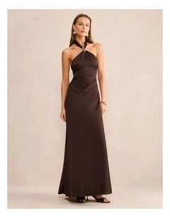 Mariposa Halter Neck Maxi Dress in Brown