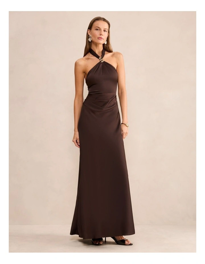 Mariposa Halter Neck Maxi Dress in Brown image 1