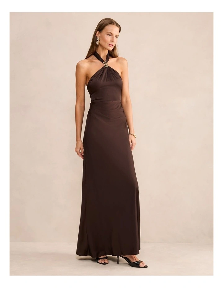 Mariposa Halter Neck Maxi Dress in Brown image 3