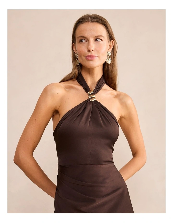 Mariposa Halter Neck Maxi Dress in Brown image 4