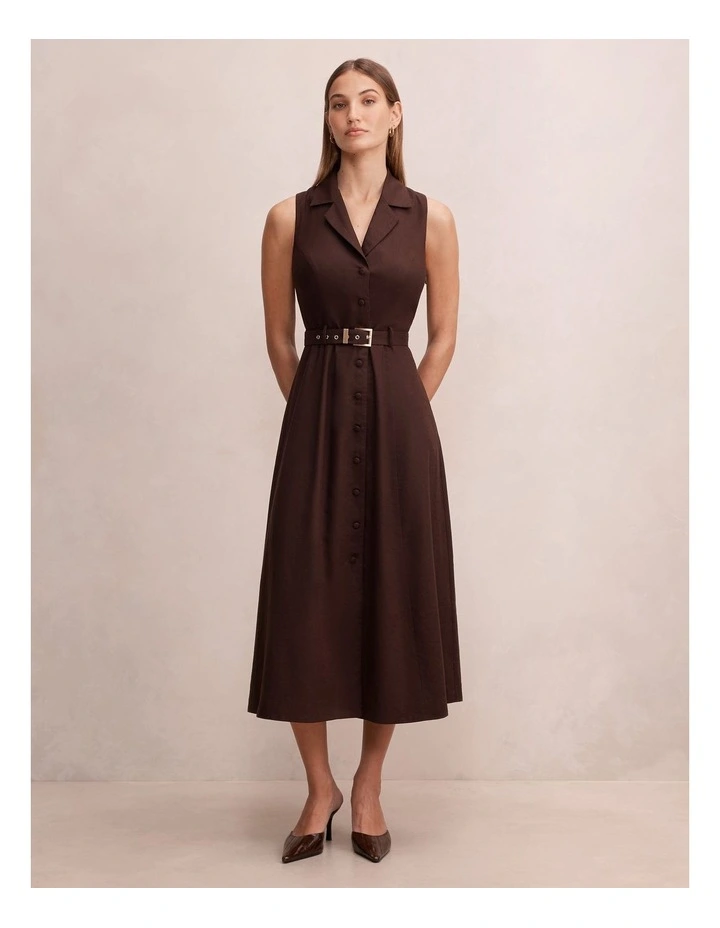 Phillipa Collared Button Midi Dress in Brown image 1