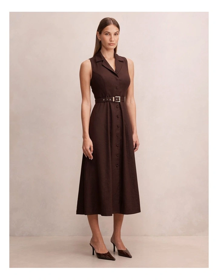 Phillipa Collared Button Midi Dress in Brown image 3