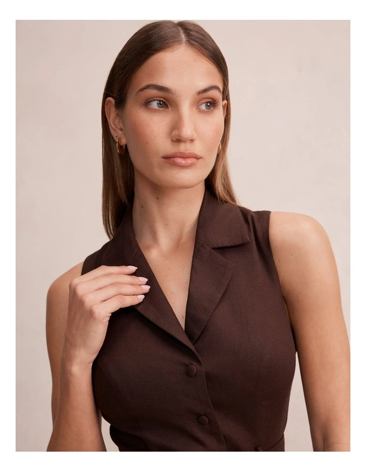 Phillipa Collared Button Midi Dress in Brown image 4