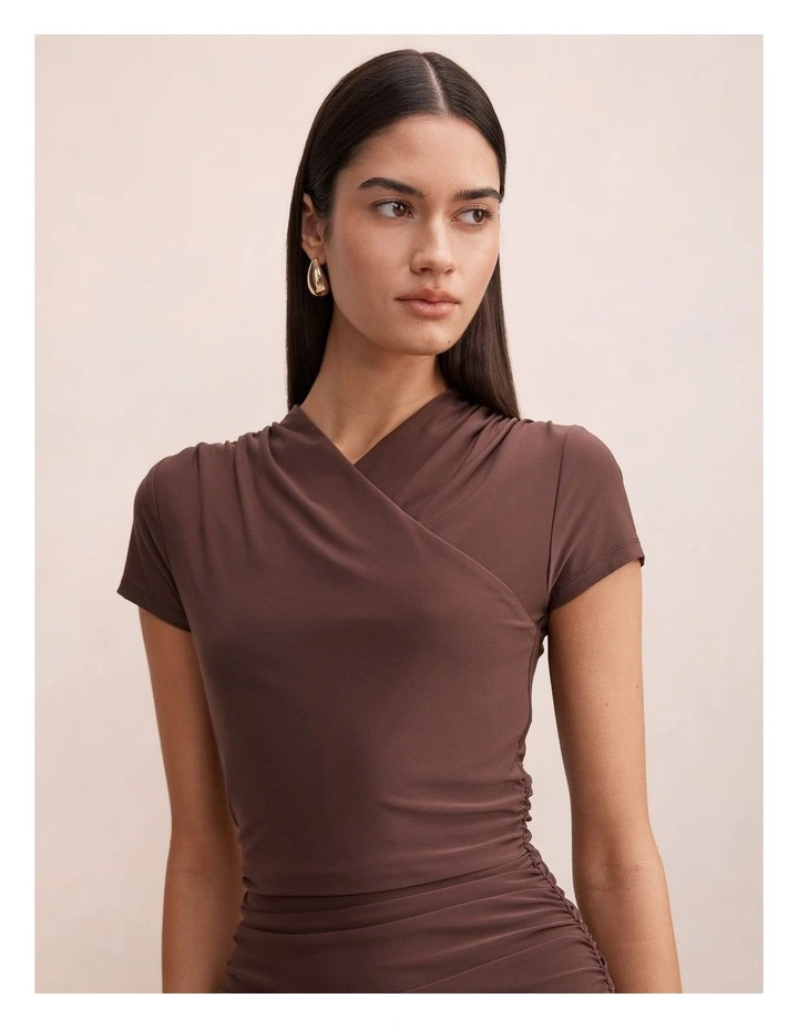 Juliette Cross Over Mini Dress in Brown image 4