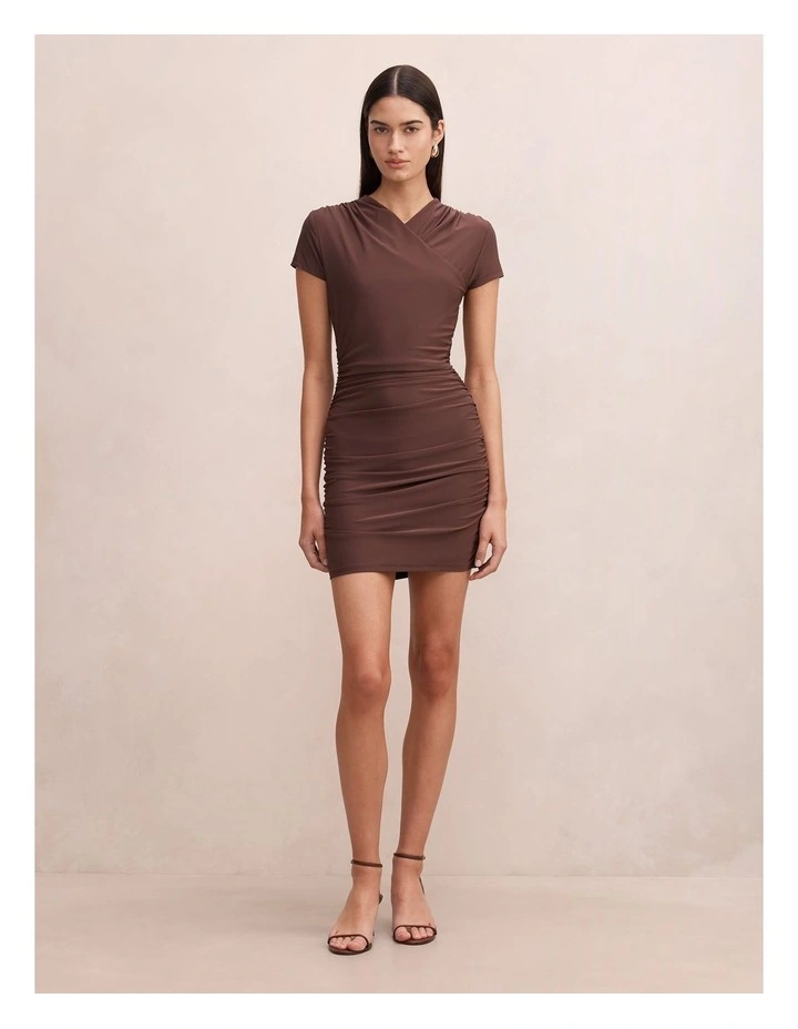 Juliette Cross Over Mini Dress in Brown image 5