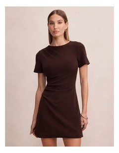 Jenny Tucked Mini Dress in Brown