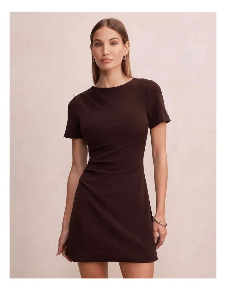 Jenny Tucked Mini Dress in Brown image 1