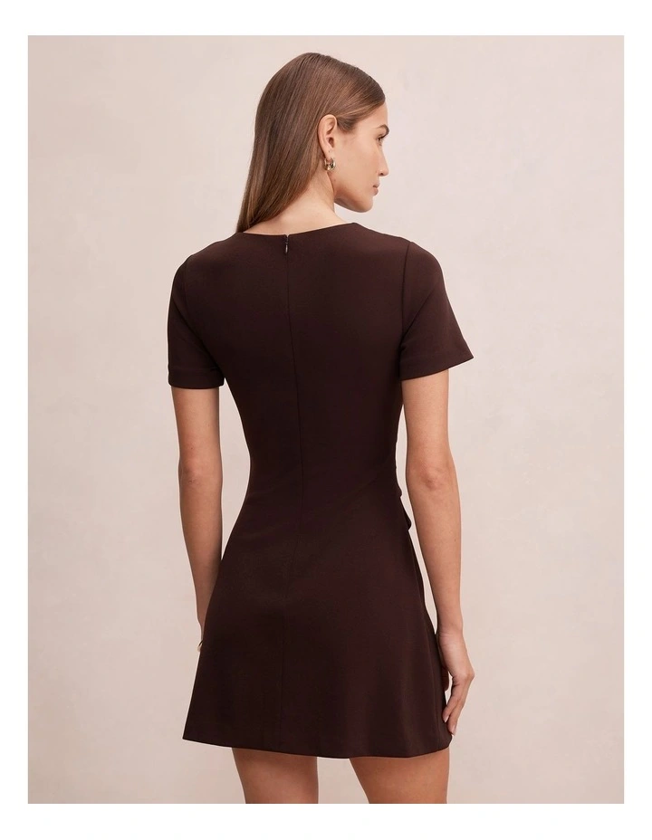 Jenny Tucked Mini Dress in Brown image 2