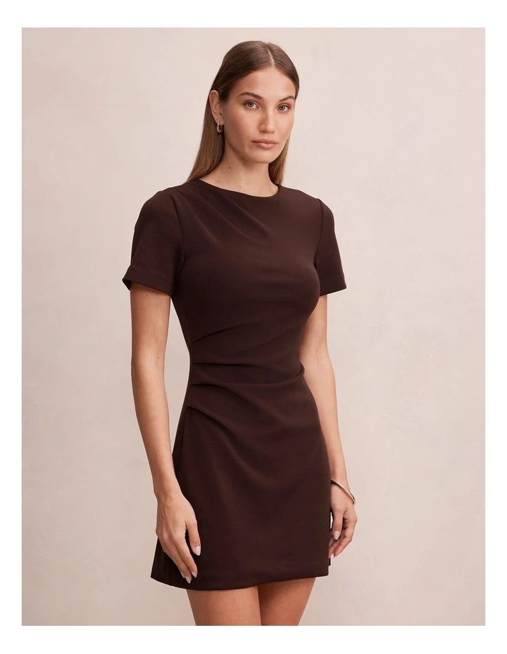 Jenny Tucked Mini Dress in Brown image 3