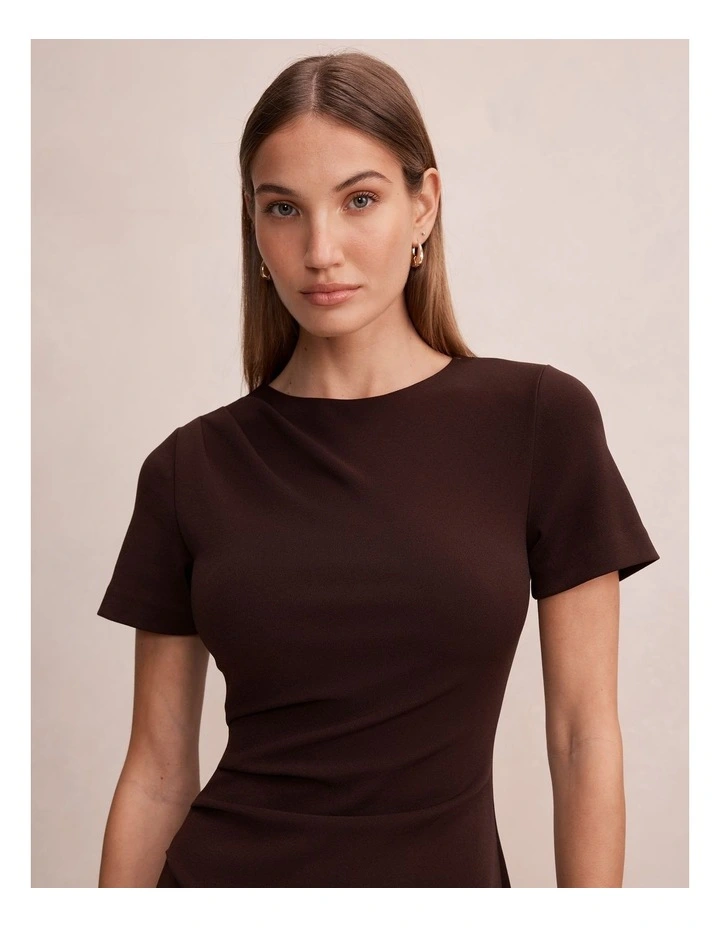 Jenny Tucked Mini Dress in Brown image 4